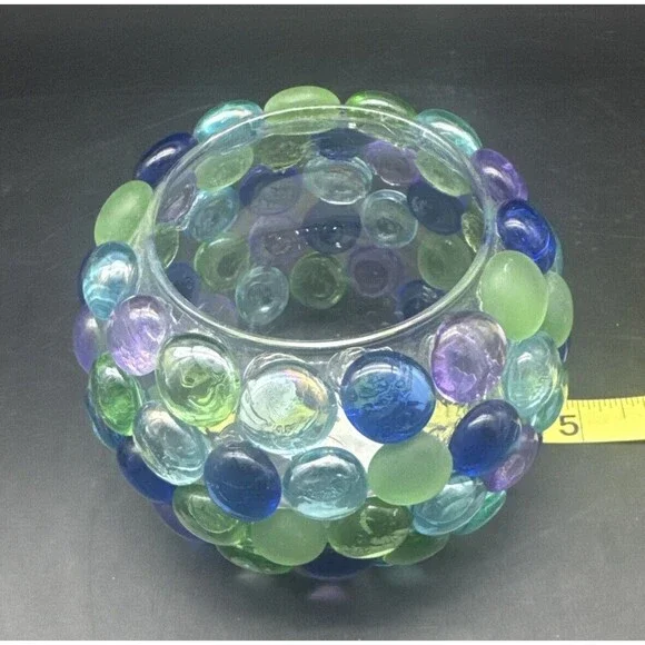 VTG Libbey PURPLE BLUE GREEN Decorative Stones On Glass Candle Votive Holders-2 - Picture 10 of 10